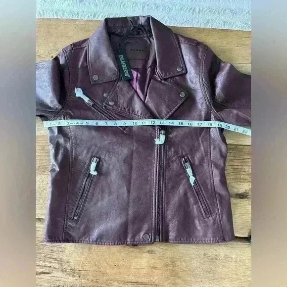 NWT Blank NYC Vegan Leather Moto Jacket ~ Large ~ Burgundy/Maroon - Picture 8 of 9